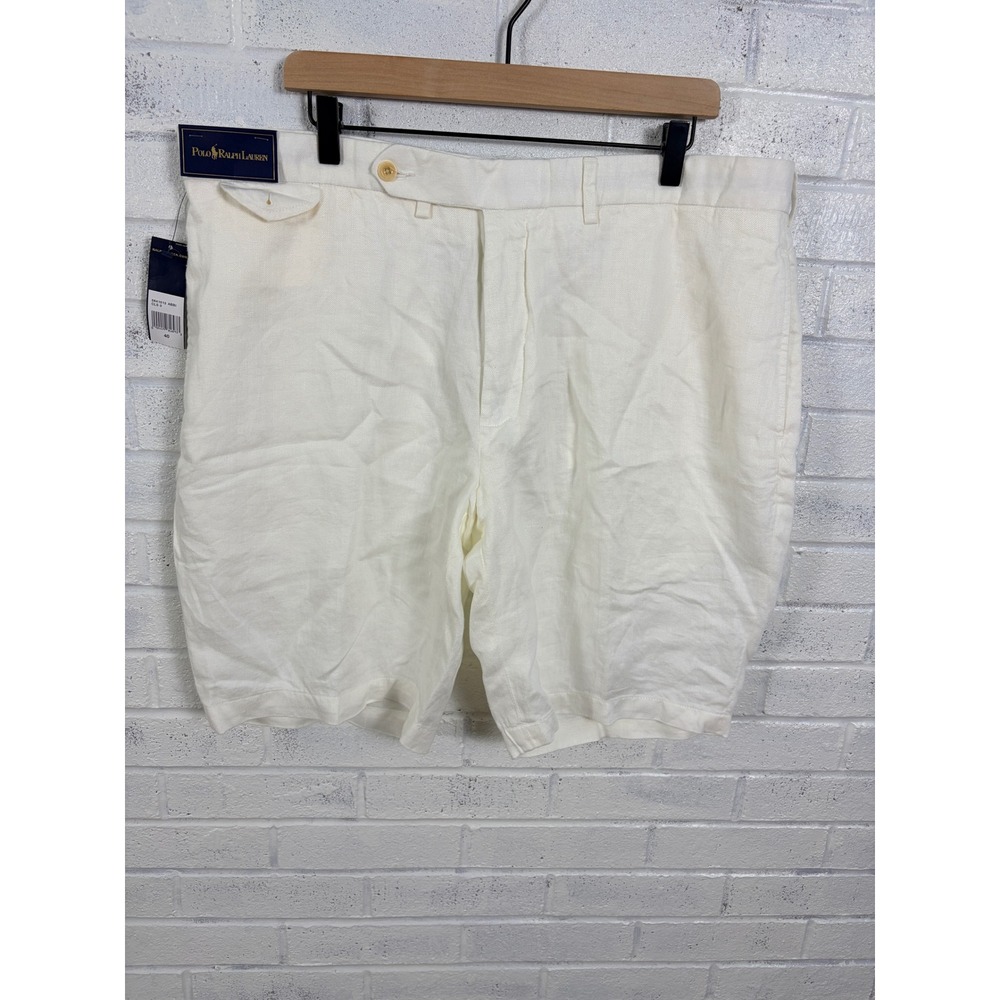 Polo Ralph Lauren Shorts Mens 40 White 100% Linen Flat Front Summer Coastal